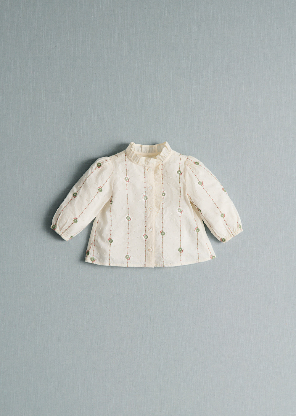 Chlo Shirt - Sage Camel Embroidery On Ecru