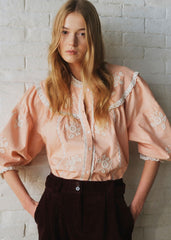 Orla Shirt - Sézane x SEA NY - Pastel Pink With Ecru Embroidery