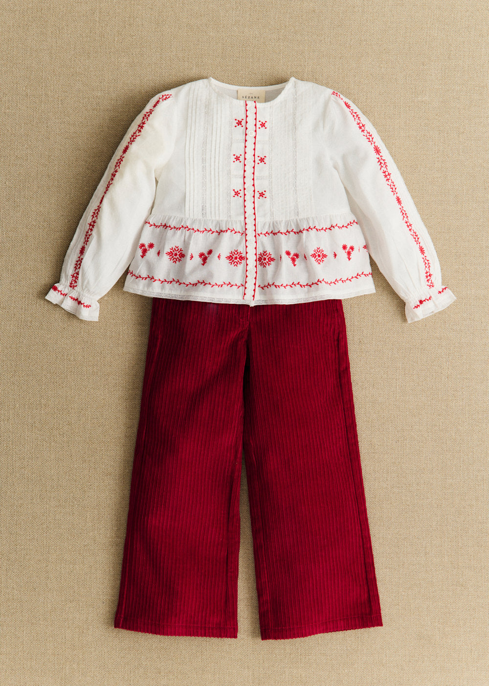 Charlina Shirt - White With Red Embroidery