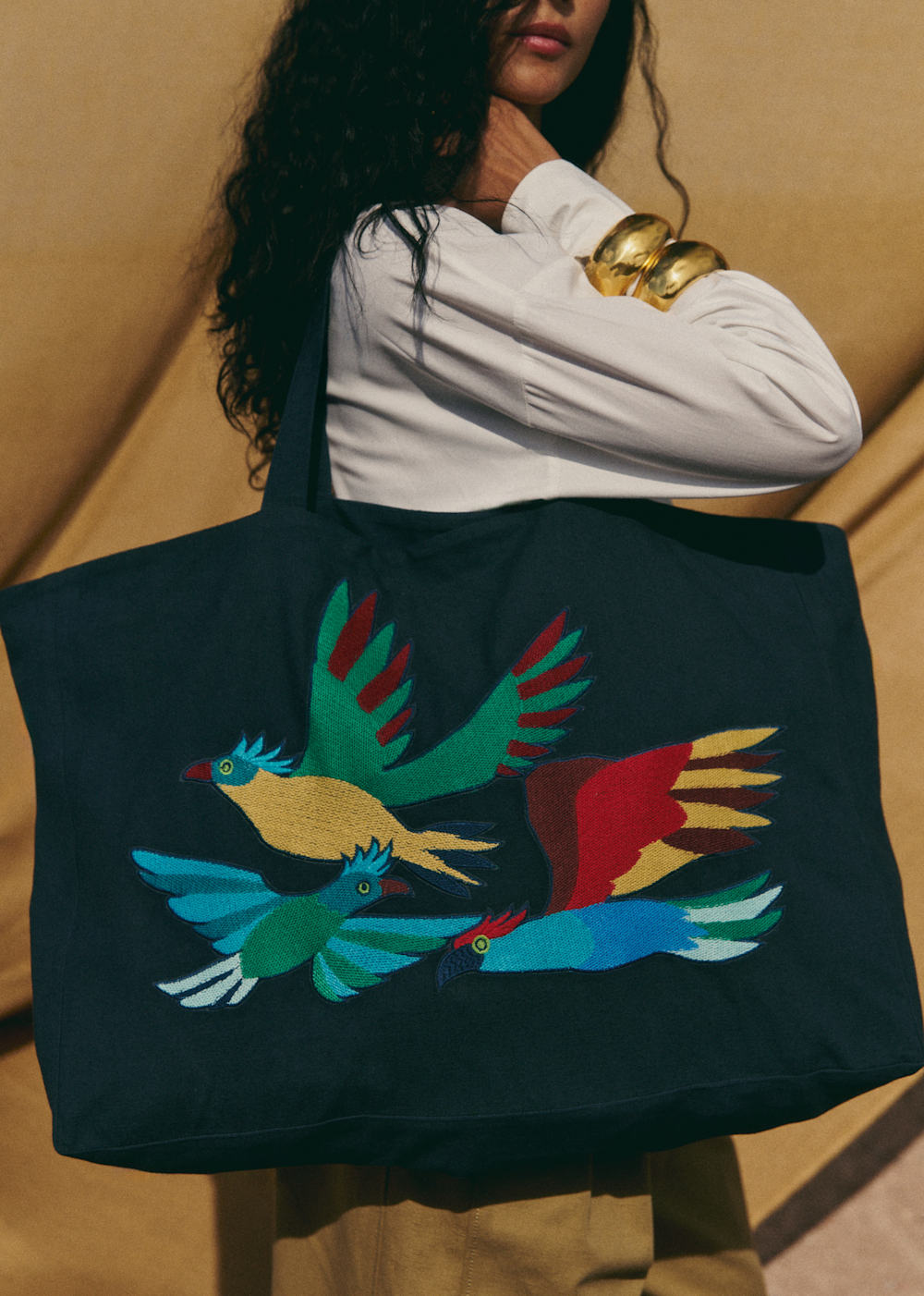 Embroidered Maxi Tote bag  - Sézane x Inoui Editions - Navy Blue