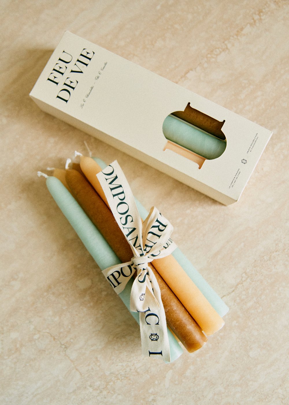 Set of 6 Candles - Ecru Celadon Caramel