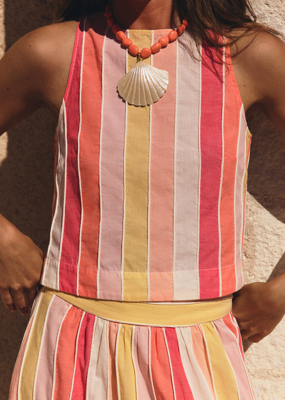 Evelina Blouse - Red Yellow And Ecru Stripes