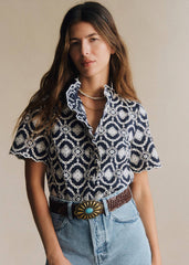 Dalhia Shirt - Marine With Ecru Embroidery