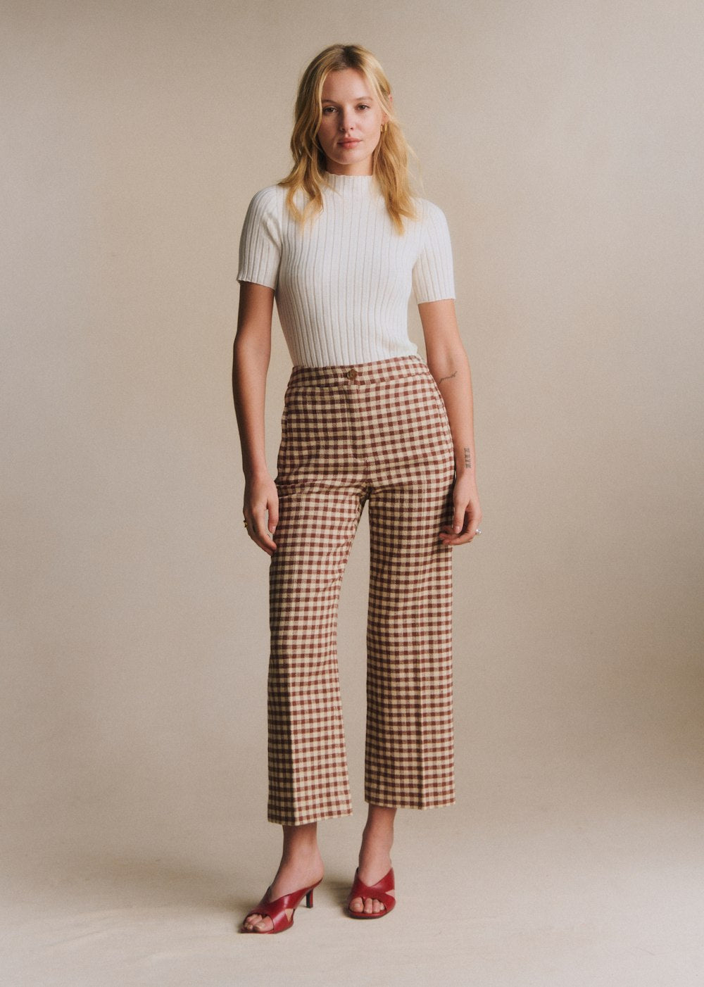 Martin Crop Trousers - Brown Ecru Gingham