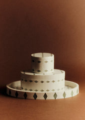 Round Box - Ecru And Green Diamond Pattern