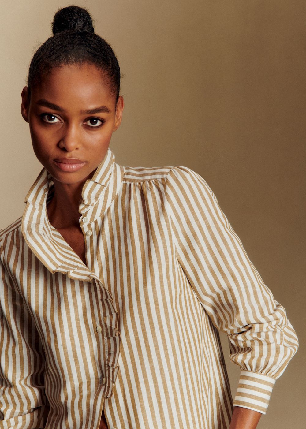 Chlo Shirt - Ecru Camel Stripes