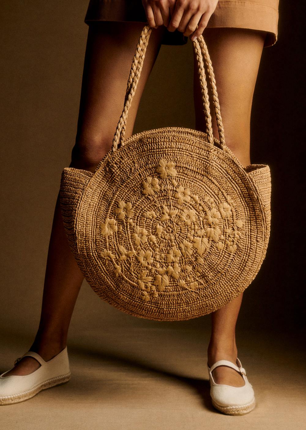 June Basket - Raffia With Embroidered Flowers