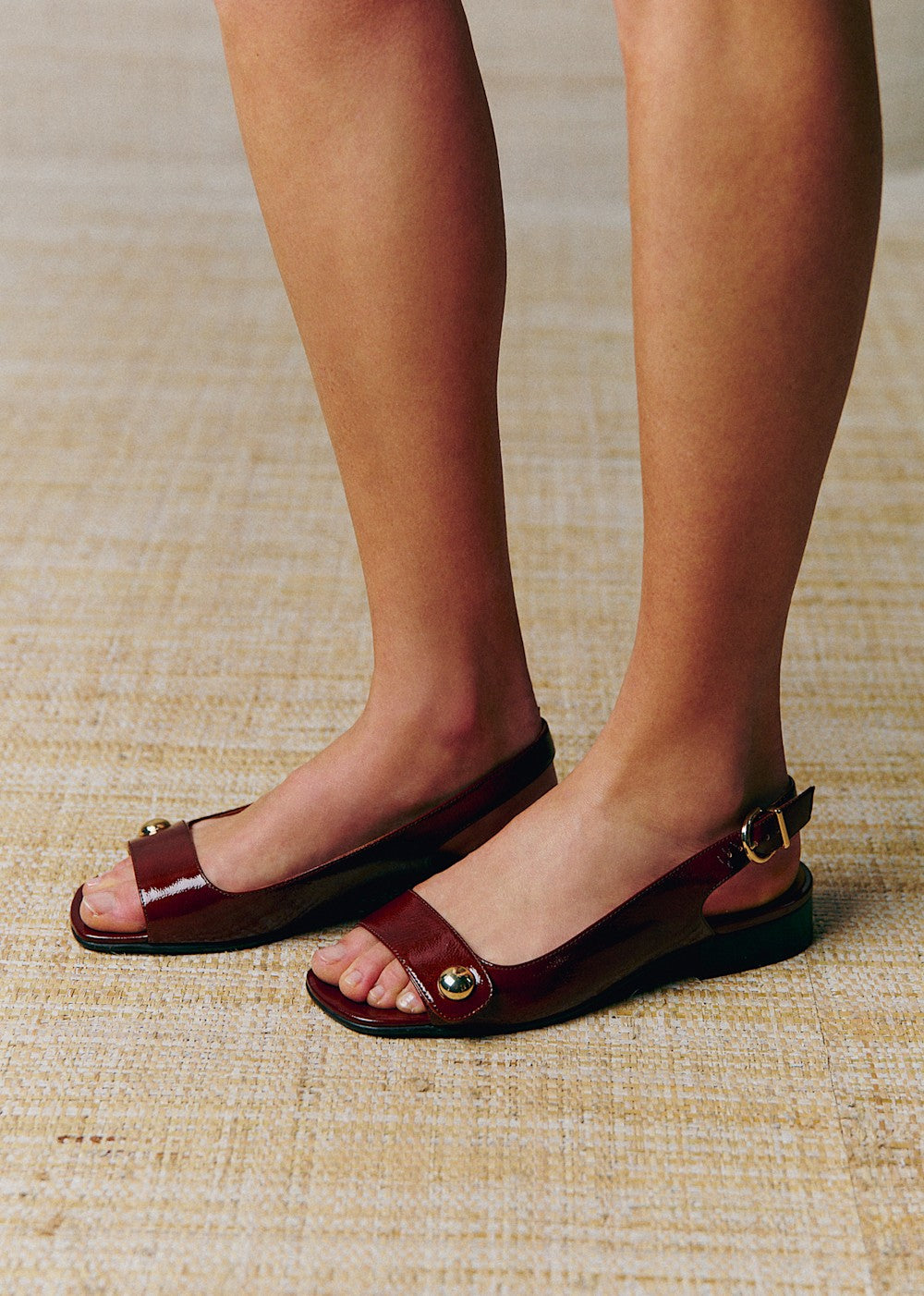 Joannie Low Sandals - Patent Mahogany