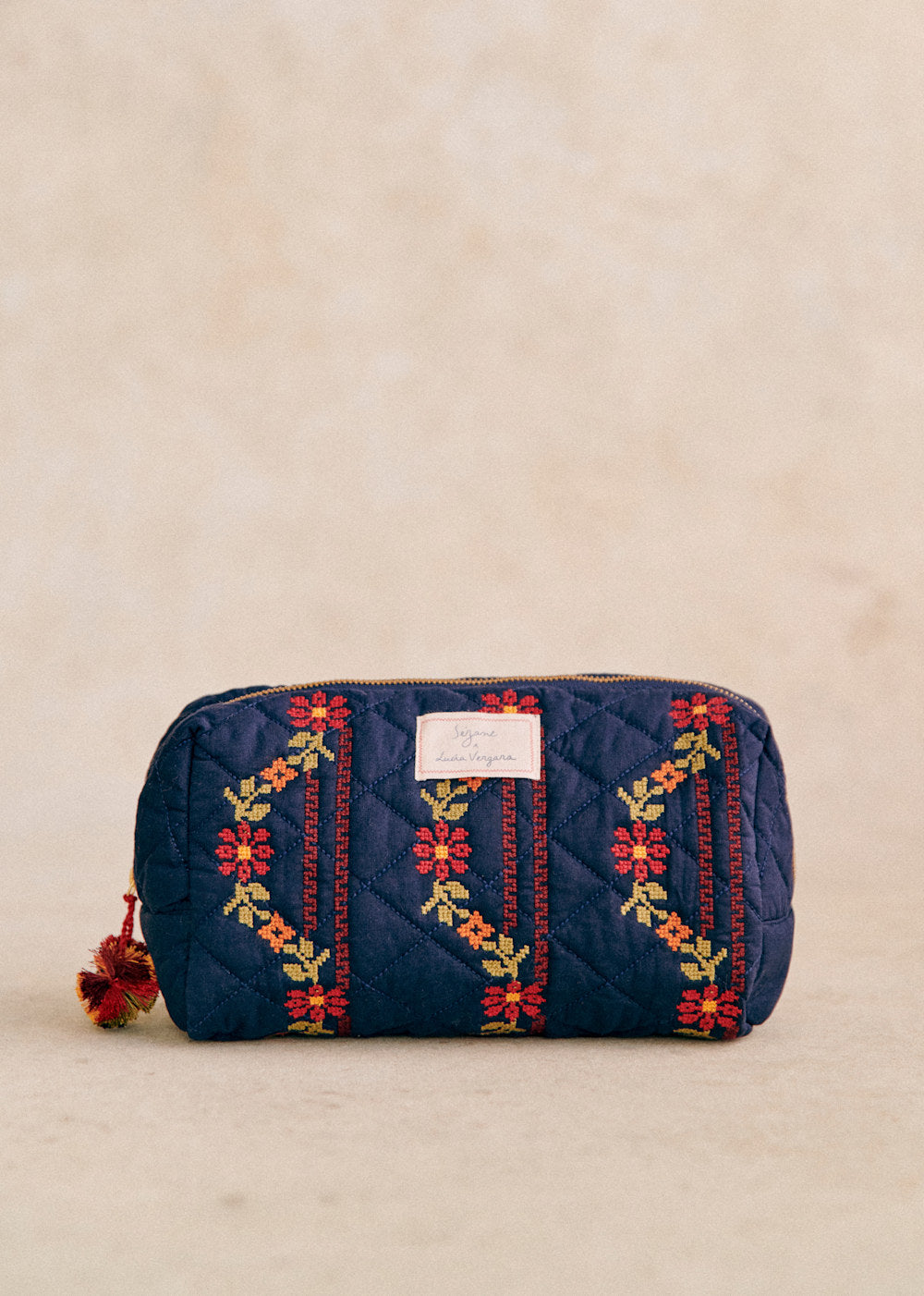 Toiletry bag - Sézane x Lucia Vergara - Marine Blue With Jazmin Embroidery