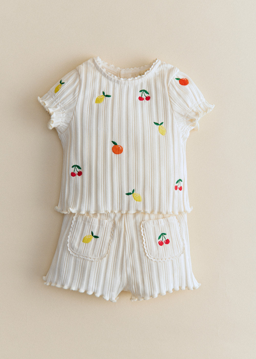 June Short - Ecru With Fruit Embroidery