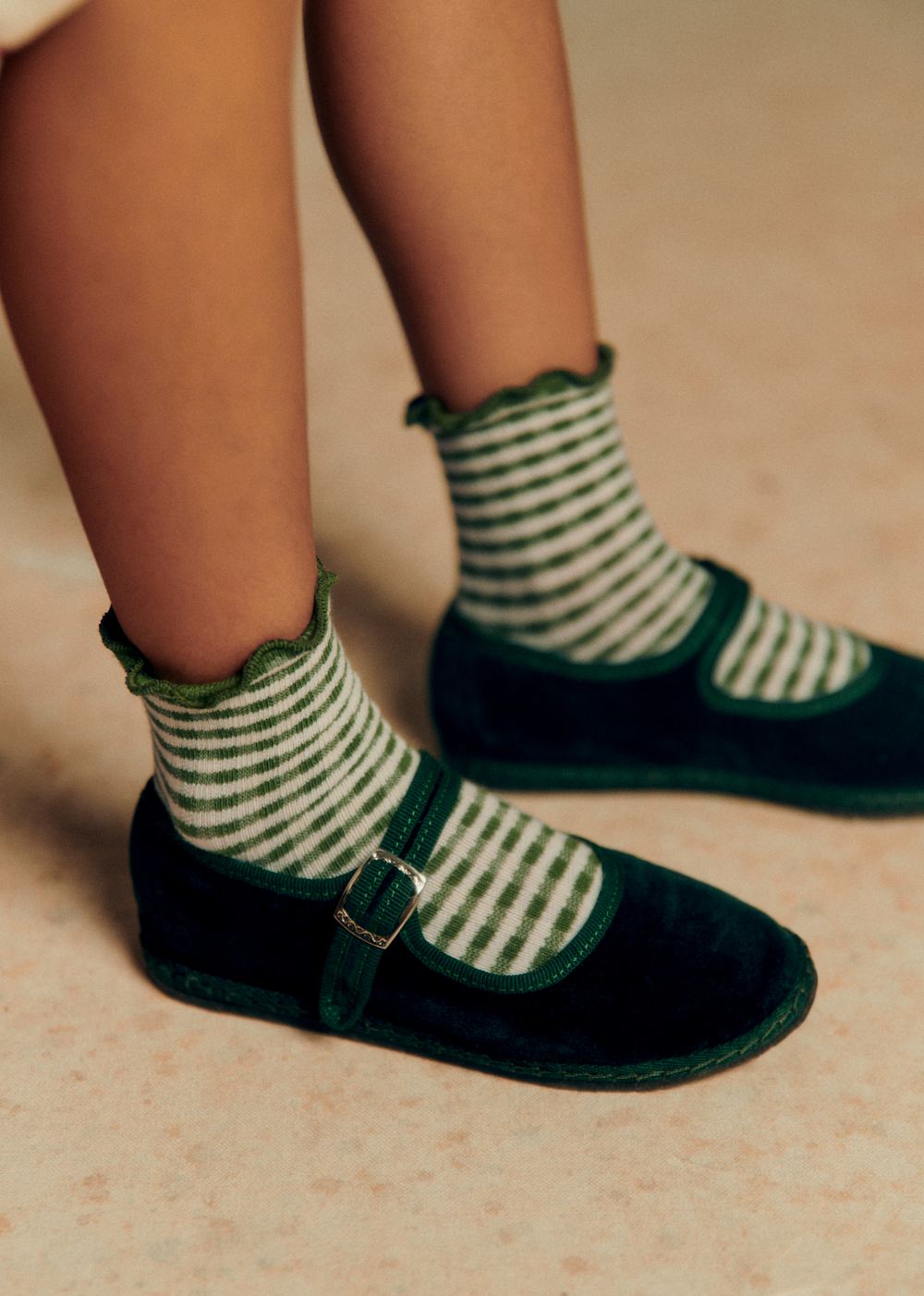 Children's Vichy Socks - Green Gingham