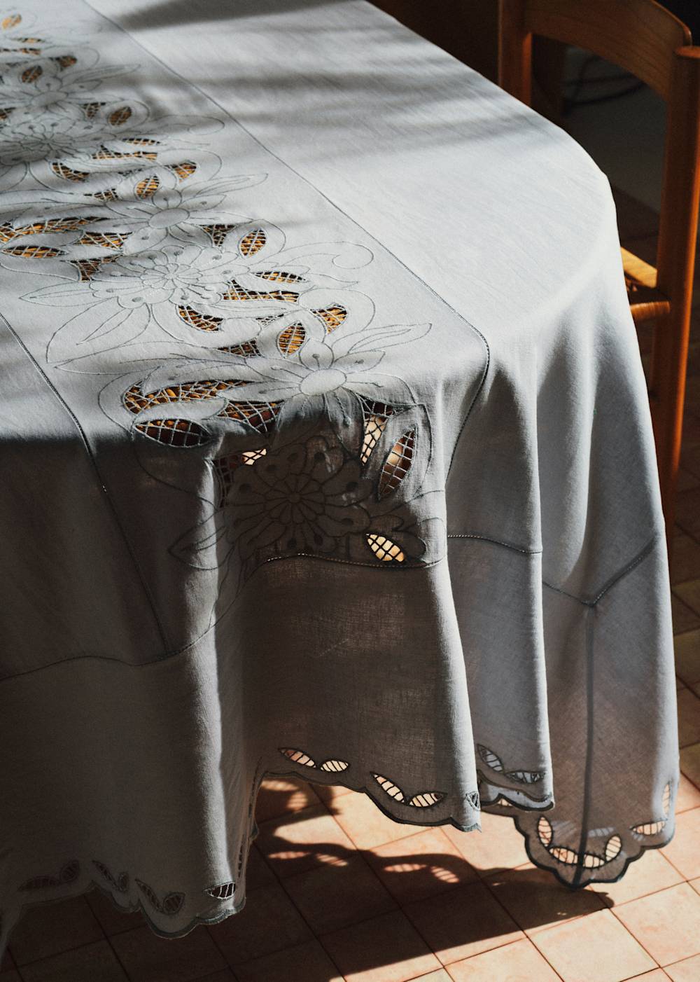Embroidered Tablecloth - Sunday In The Garden Storm Blue