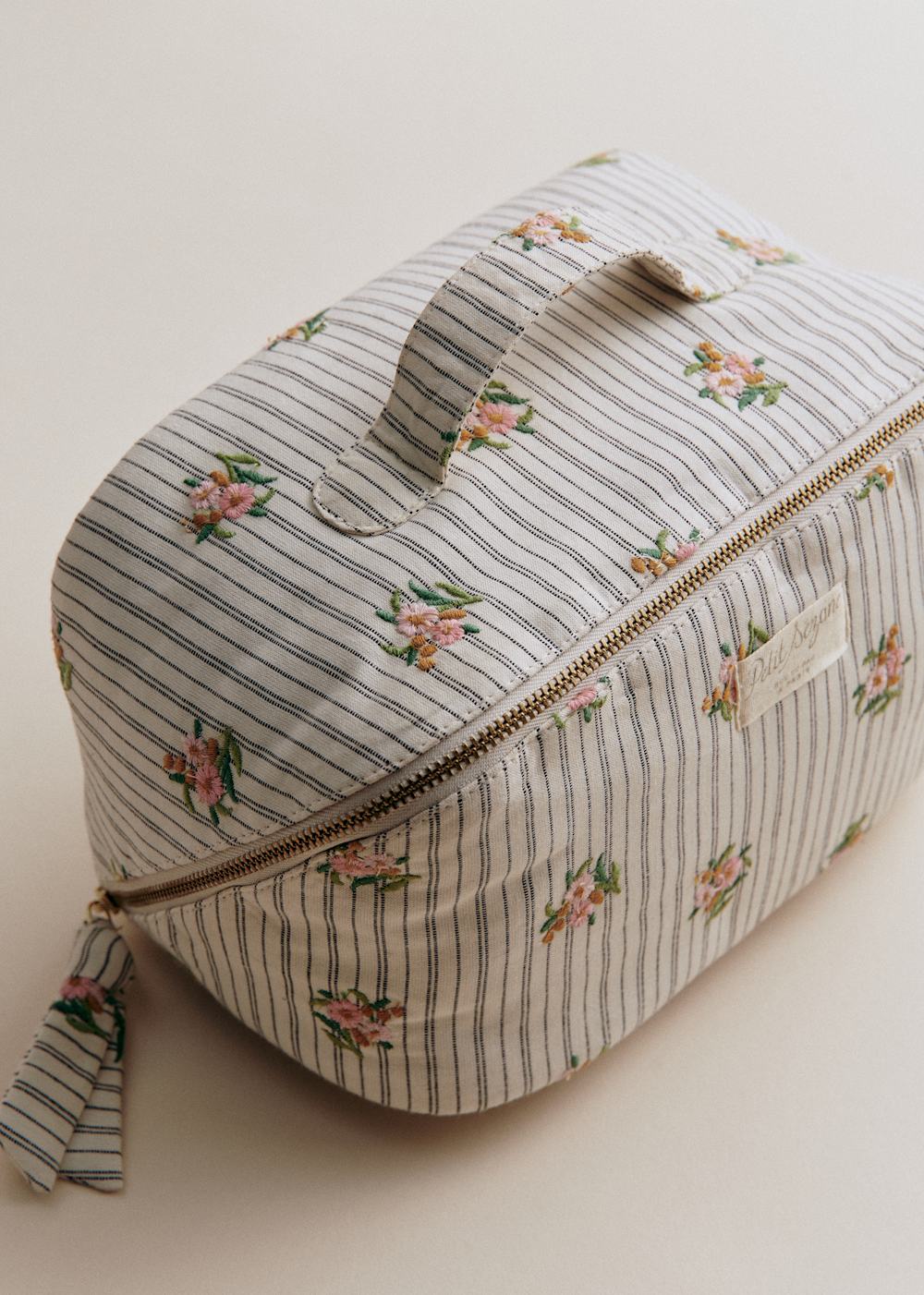 Large Toiletry Bag - Striped Floral Embroidery