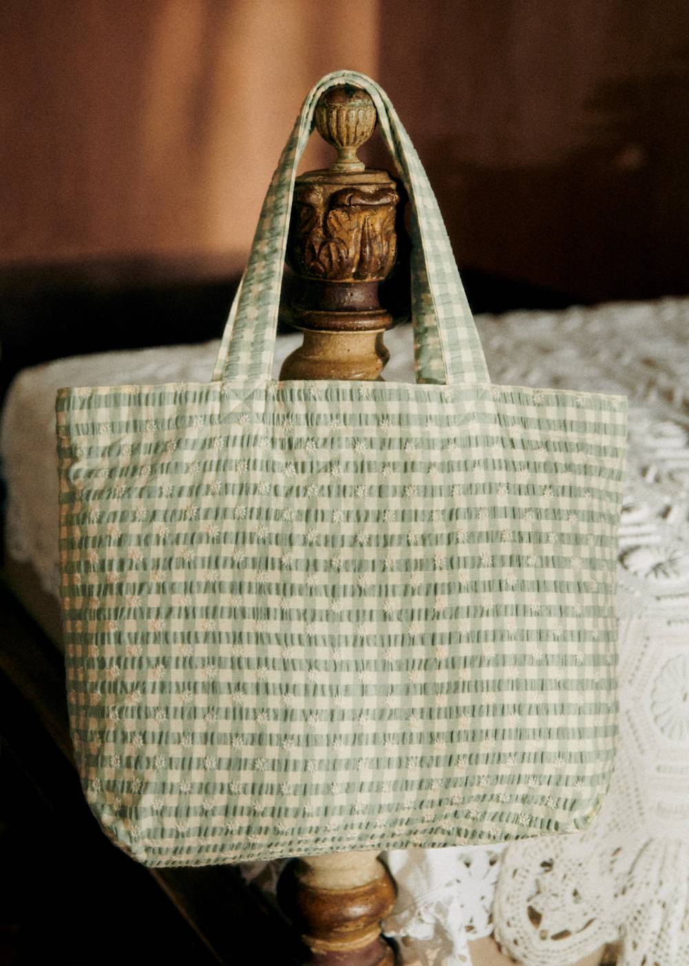 Large Floral Embroidered Totebag - Sage