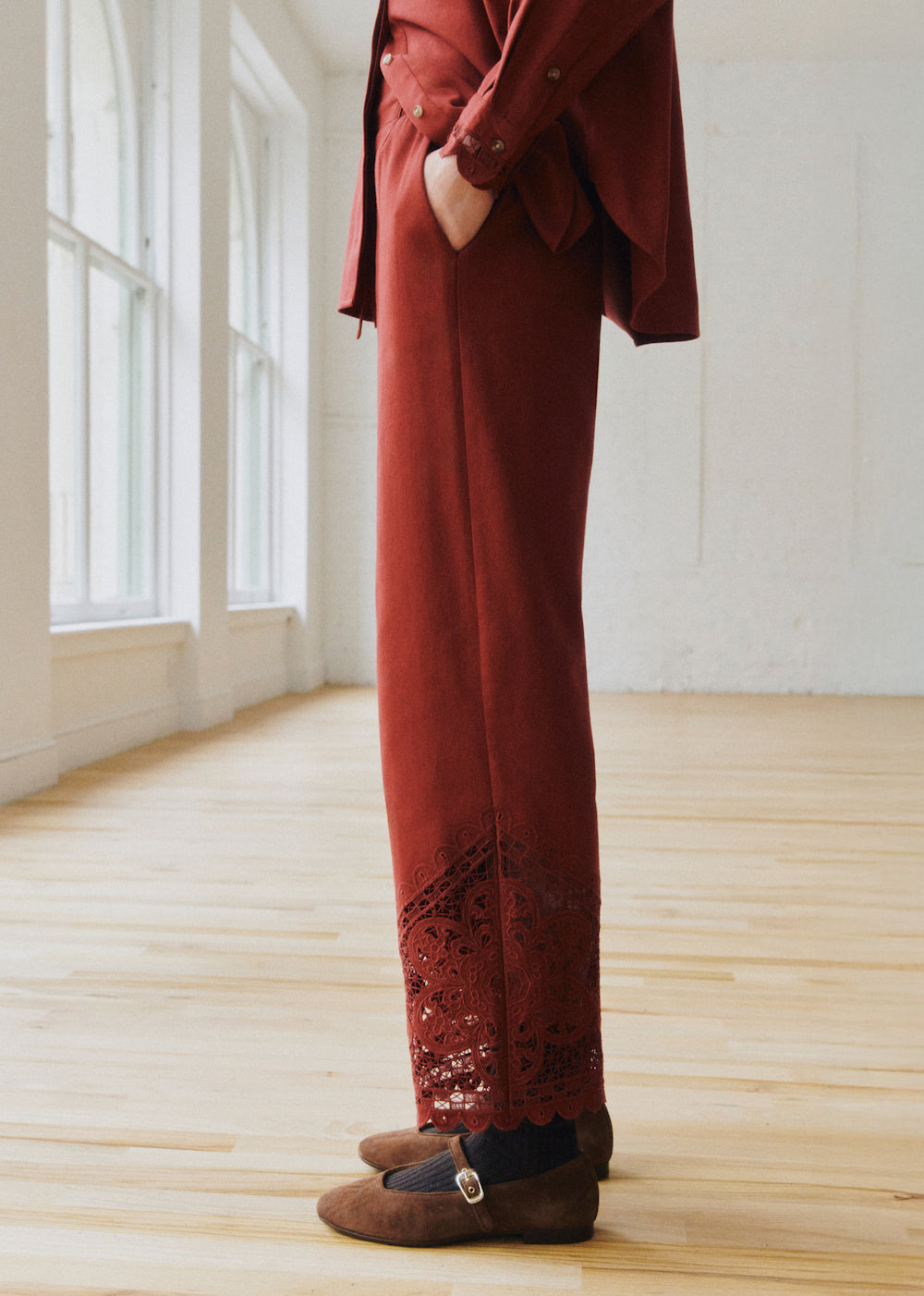 Bruce Trousers - Sézane x SEA NY - Burgundy Embroidery