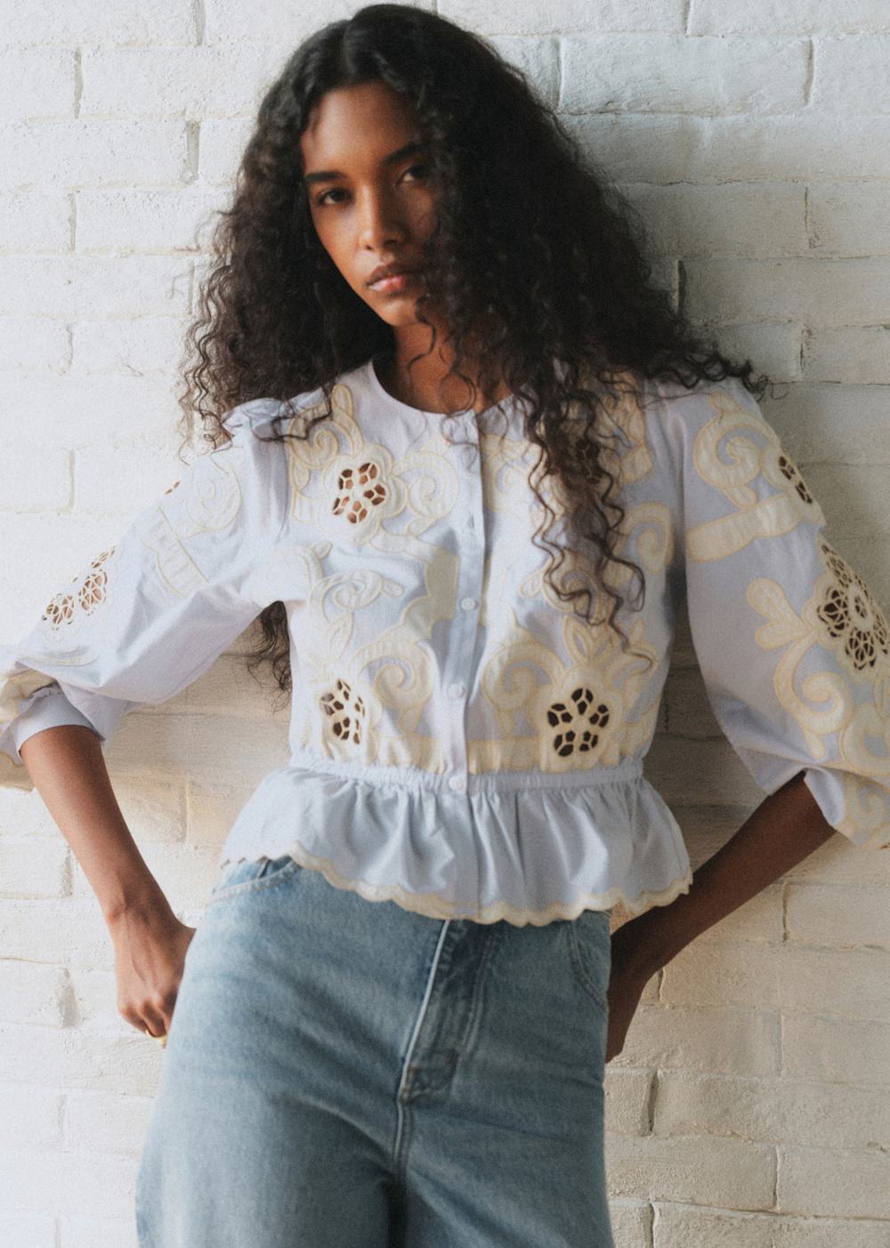 Avila Shirt - Sézane x Sea NY - Sky Blue With Ecru Embroidery