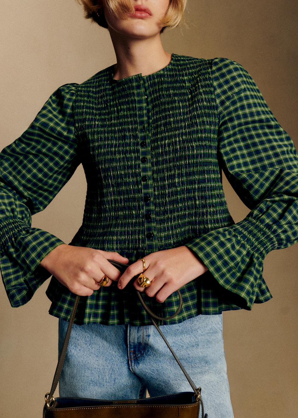 Deidra Shirt - Blue And Green Checks Pink Creation