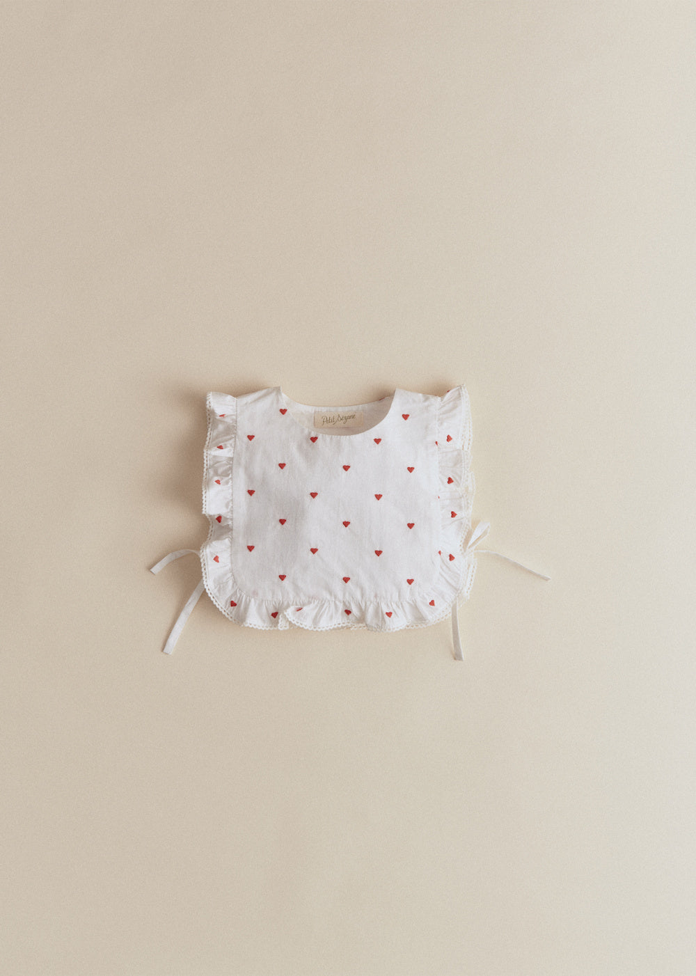 Leia Bib - White Pattern Red Embroidery