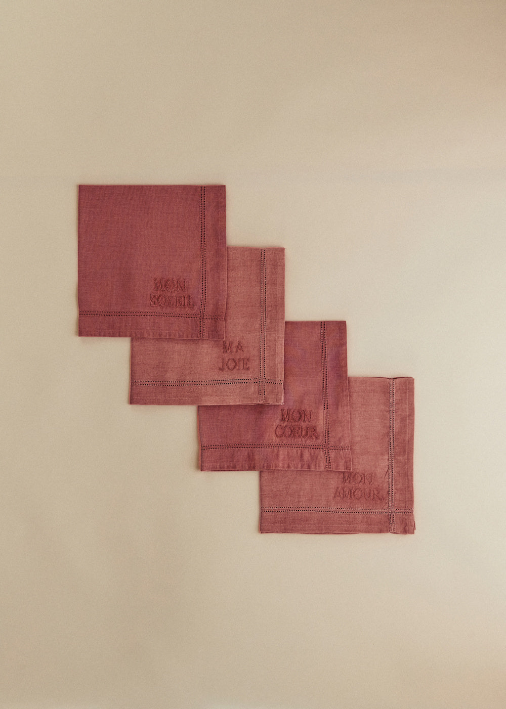 Set of 4 Towels - Words Embroidered - Blush