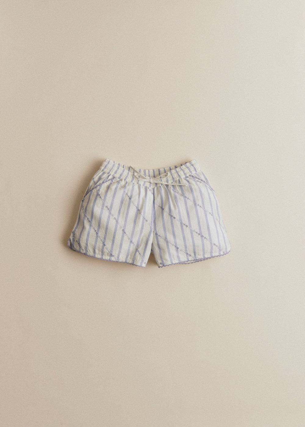 Coralie Shorts - Lavender Striped Embroidery