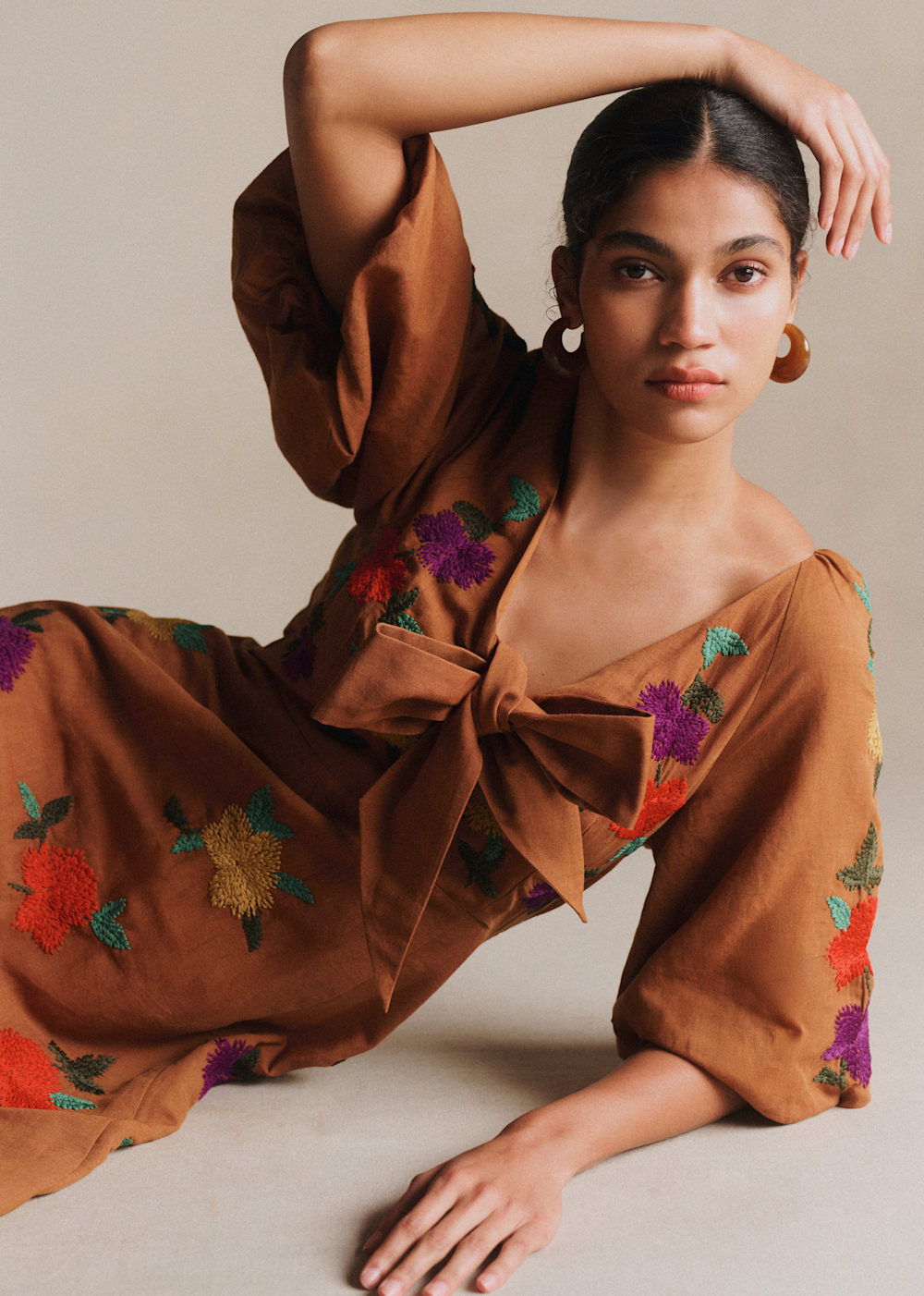 Alma Dress - Chestnut With 70s Embroidery
