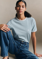 Nolan T-Shirt - Sky Blue Heart Embroidery