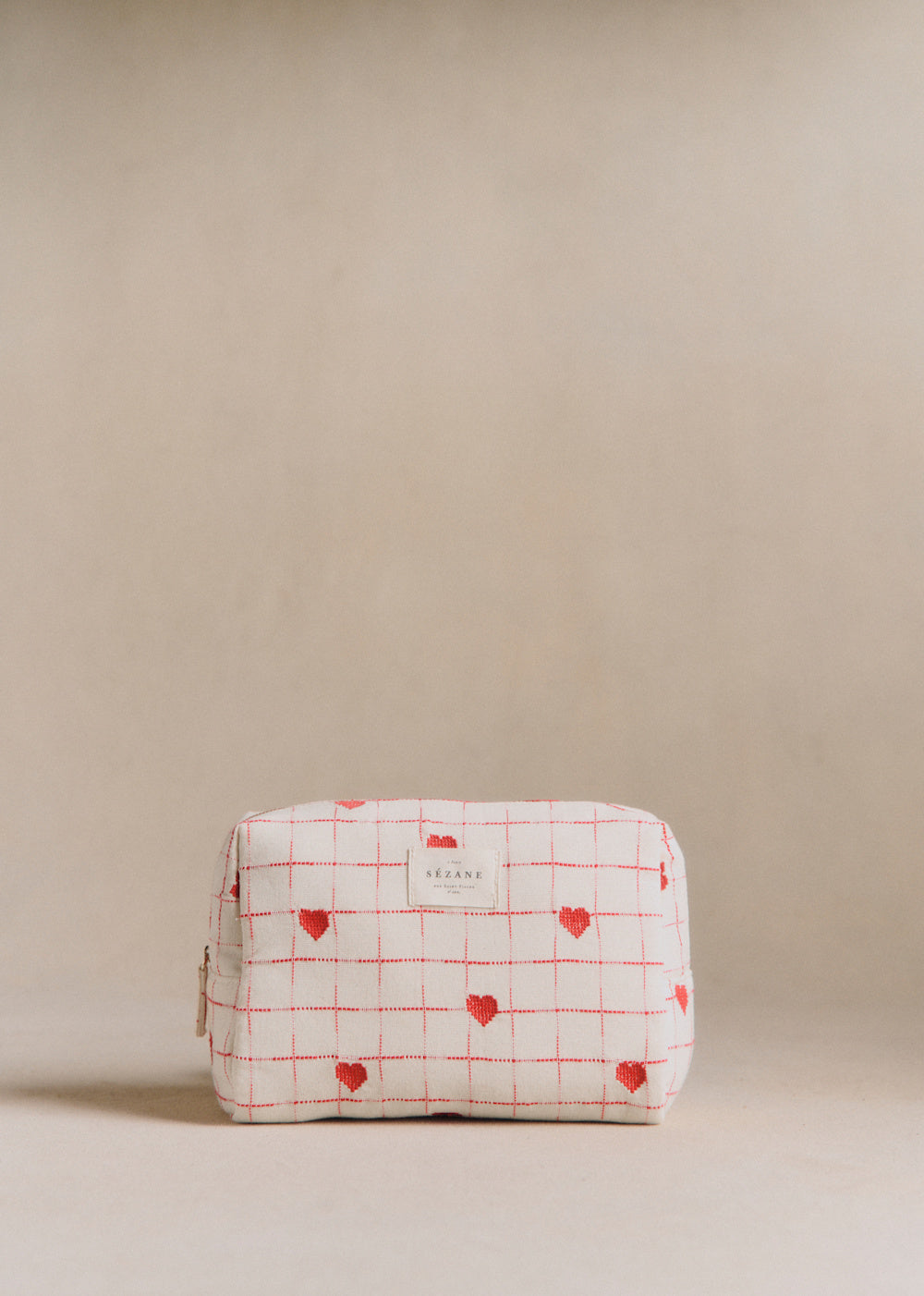 Toiletry Bag - Embroidered Red Hearts