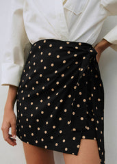 Lola Skirt - Beige Polka Dots Black Background Print