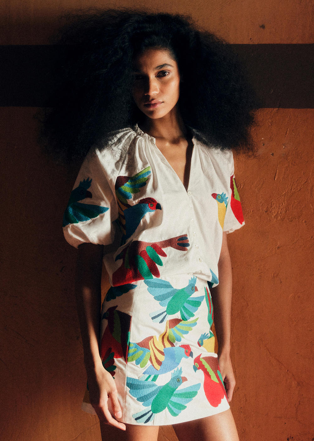 Malia Skirt - Sézane x Inoui Editions - Parrot Placement Embroidery