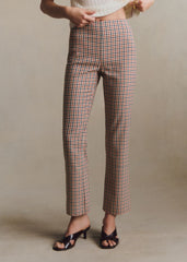 Ciara Trousers - Navy Ecru And Earth Tone Checks
