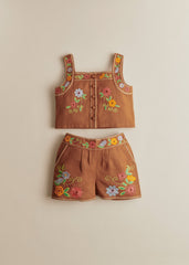 Paloma Top - Contrasting Embroidery Brown Background
