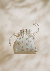 Large Drawstring Bag - Stripes Flower Embroidery