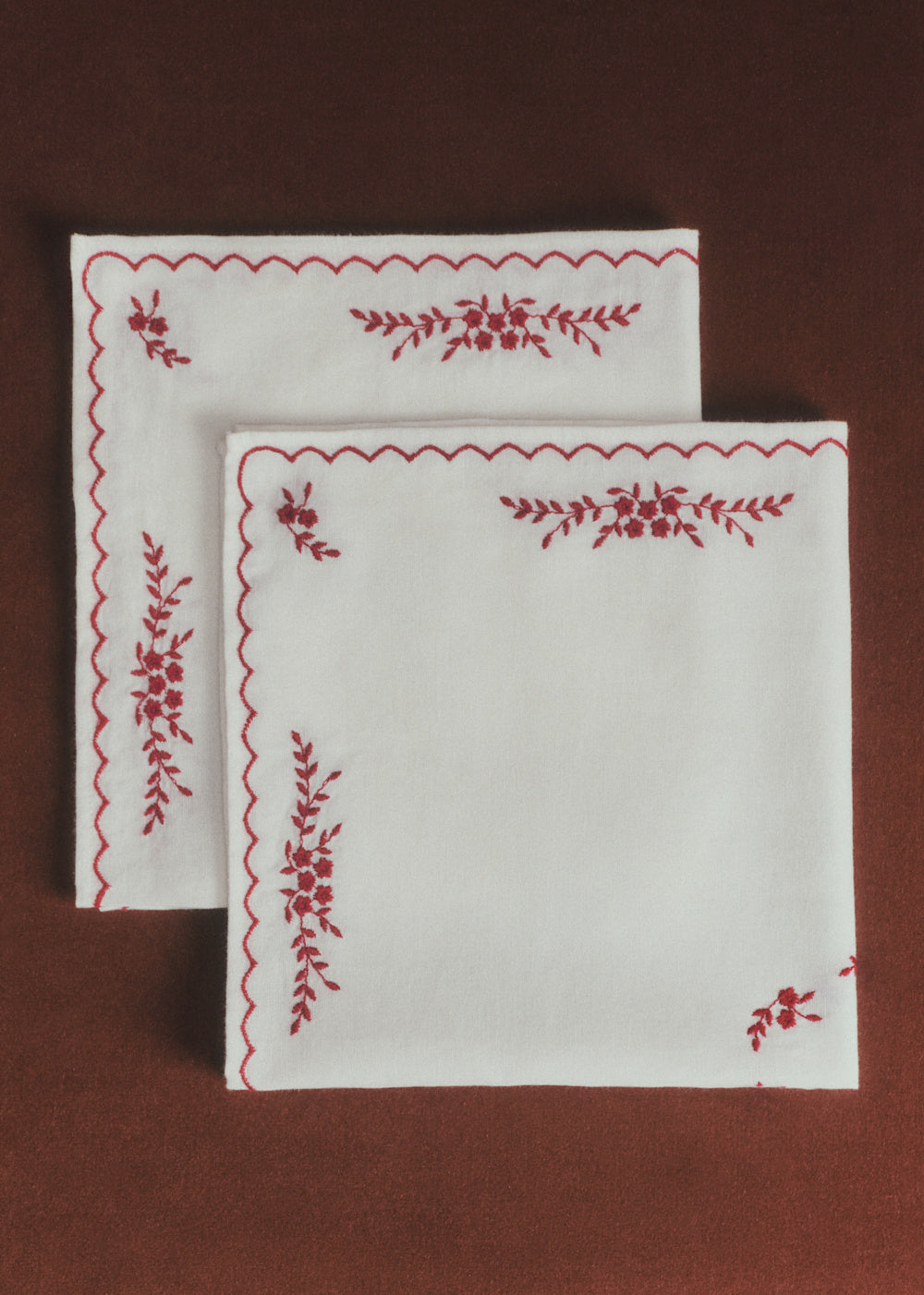 Set of 2 embroidered napkins - Ecru And Raspberry