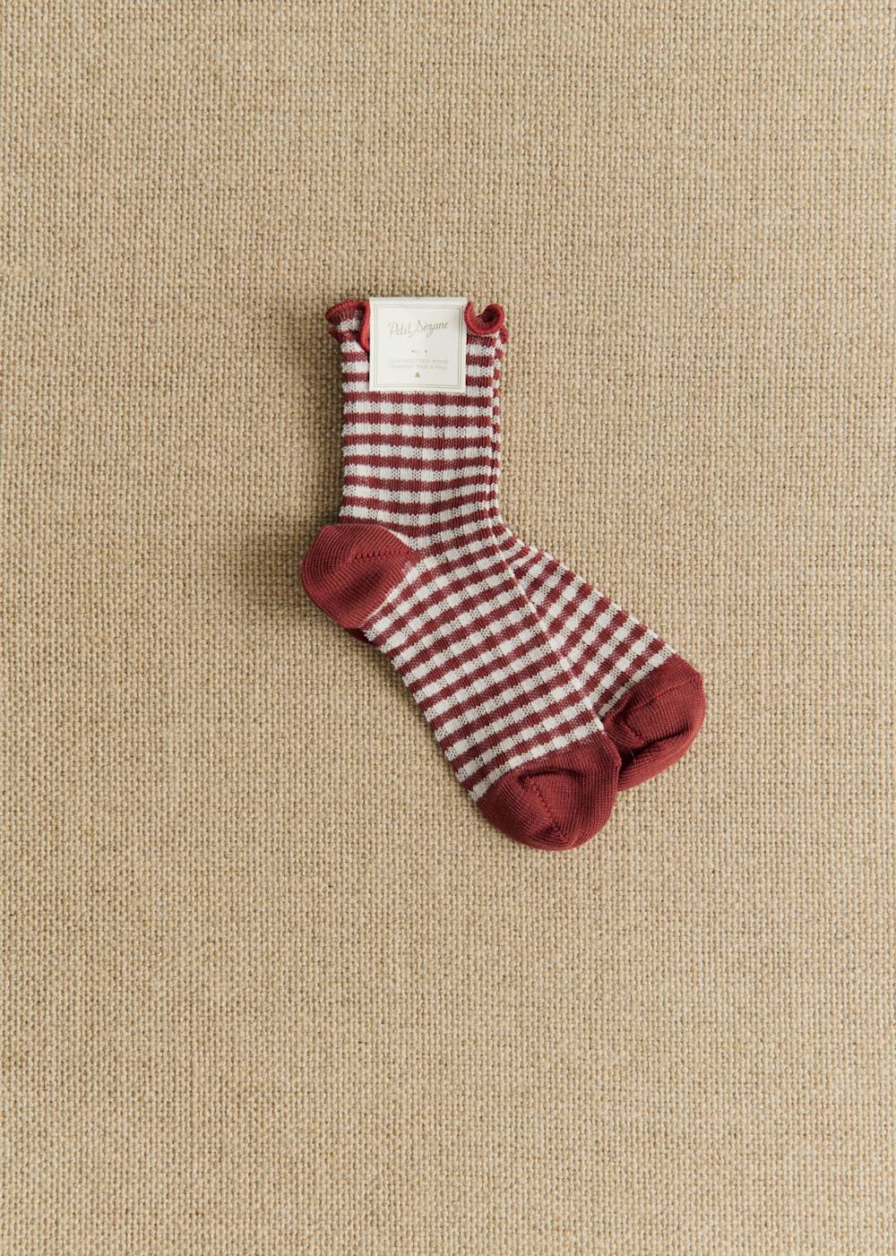 Children's Vichy Socks - Burgundy