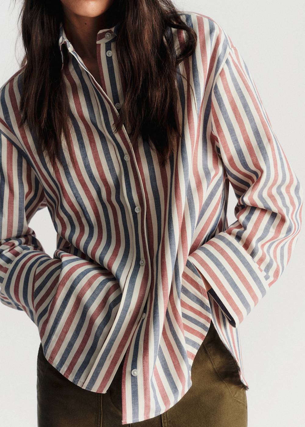 Jade Shirt - Blue Cream Burgundy Stripes