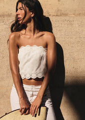 Liya Top - Ecru With Petal Embroidery