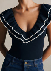 Isabella Bodysuit - Navy Ecru
