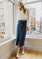 Pylla Skirt - Sézane x SEA NY - Denim With Navy Embroidery