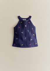 Abbie Top - Navy With Floral Embroidery
