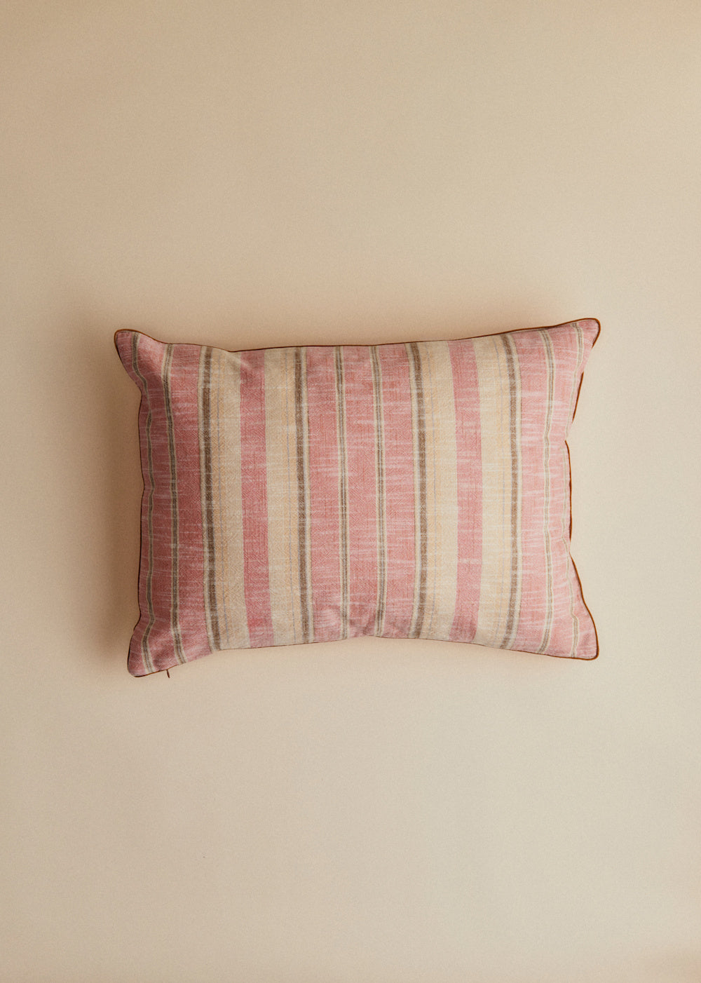 Woven Striped Cushion - Large - Pink And Ecru