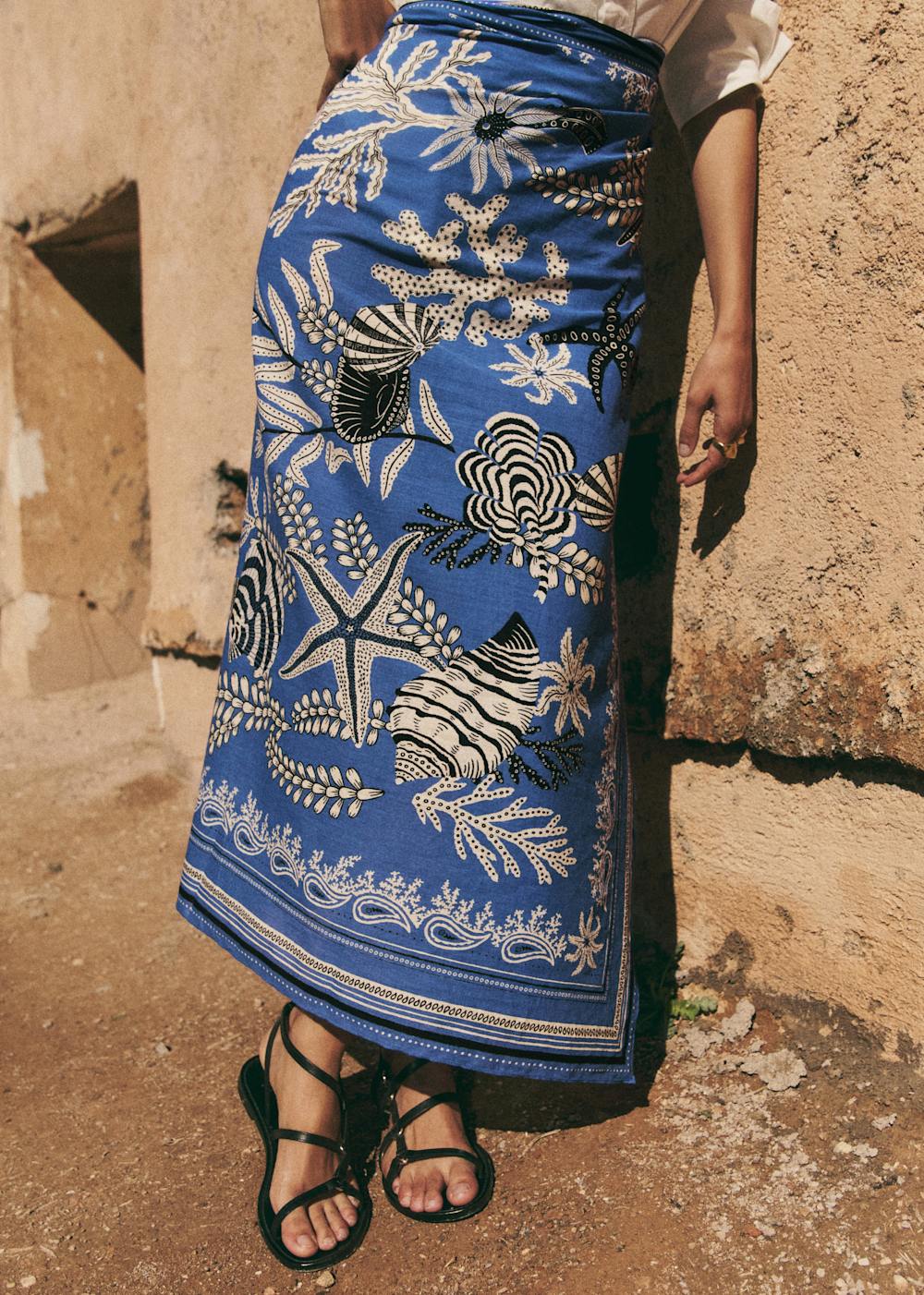 Payton Wrap Skirt - Sézane x Inoui Editions - Blue Shells Print