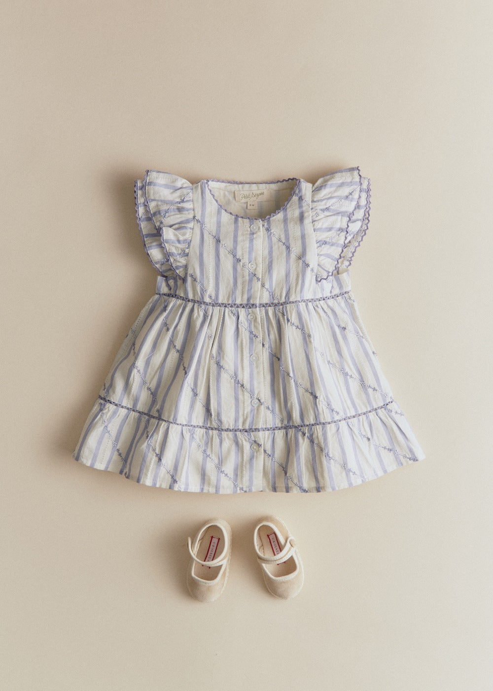 Natalia Dress - Lavender Striped Embroidery