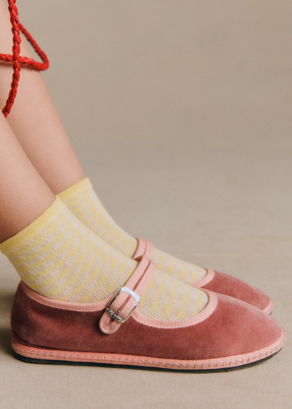 Children's Vichy Socks - Pastel Yellow