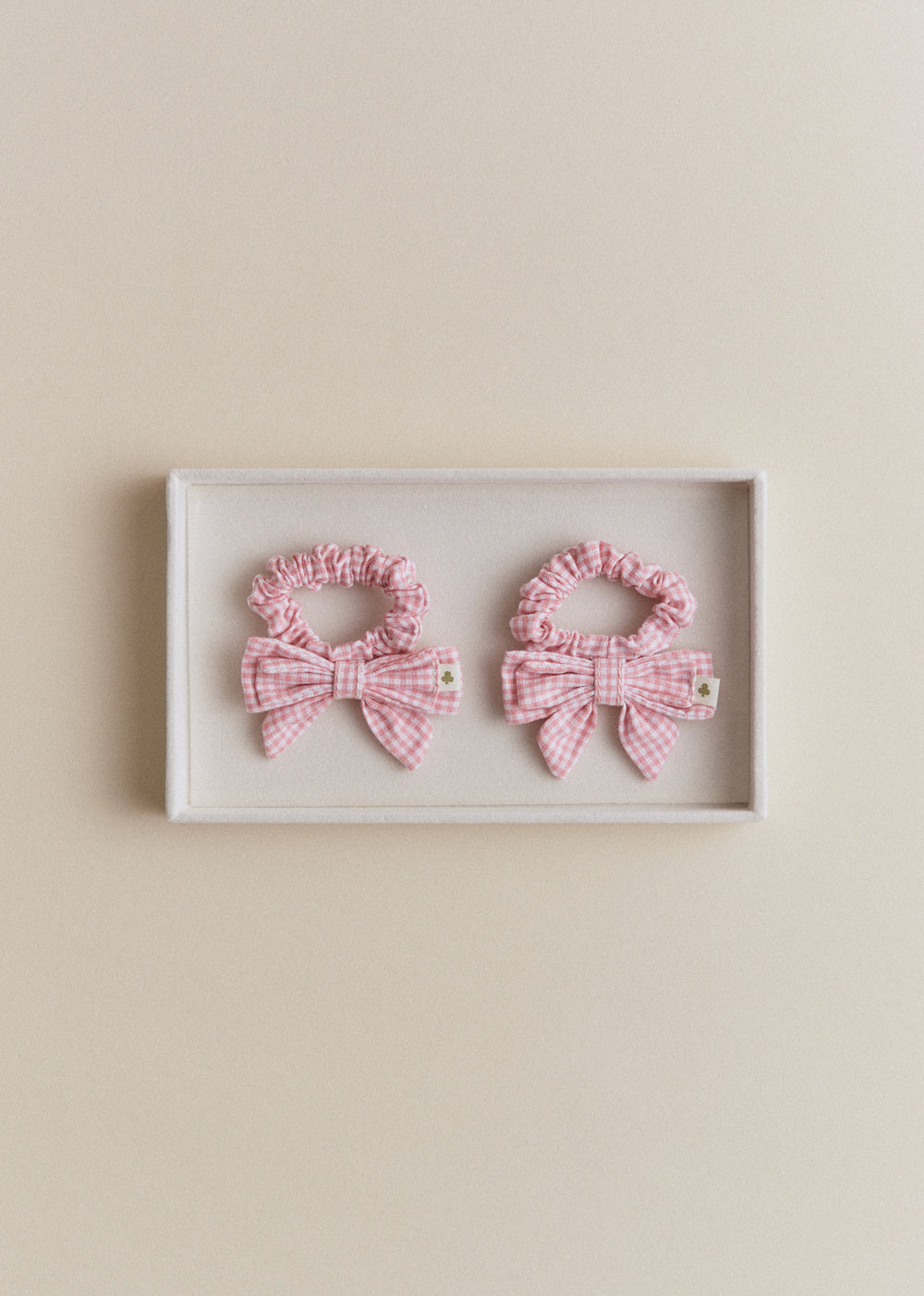 Set Of 2 Bow Scrunchies - Pink Gingham